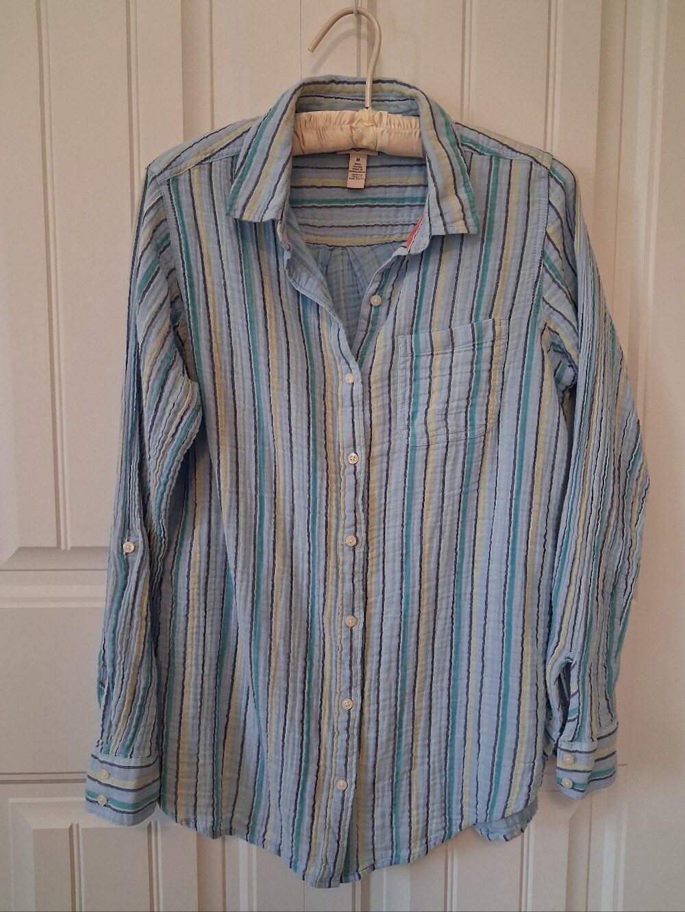 St. John's Bay Blue and Green Striped Button-Down Shirt